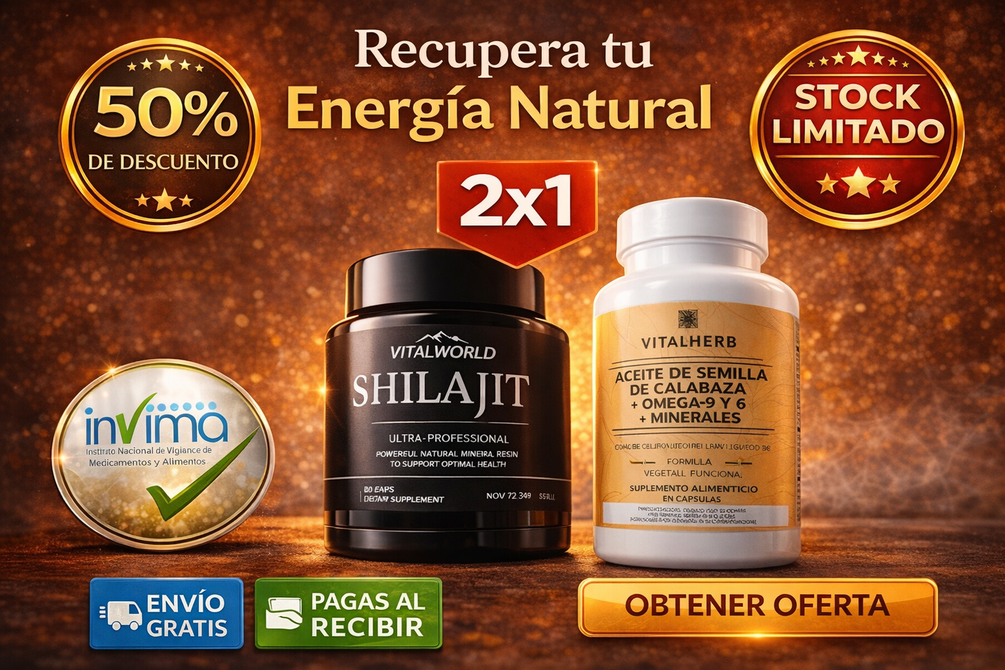 Combo 2x1  Shilajit + Aceite de Semilla de Calabaza
